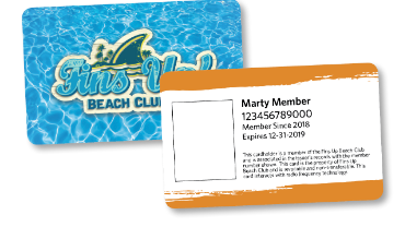 Fins Up Beach Club membership card front and back