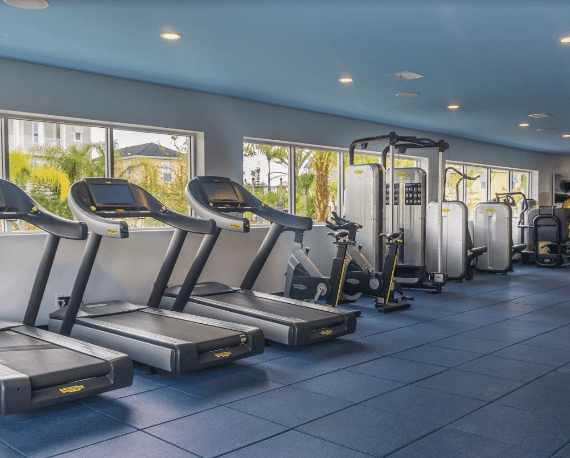 Fins Up Fitness Center with treadmills and exercise equipment.