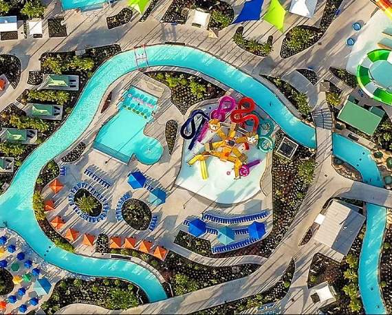 Bird’s eye view of Island H2O Water Park slides and attractions
